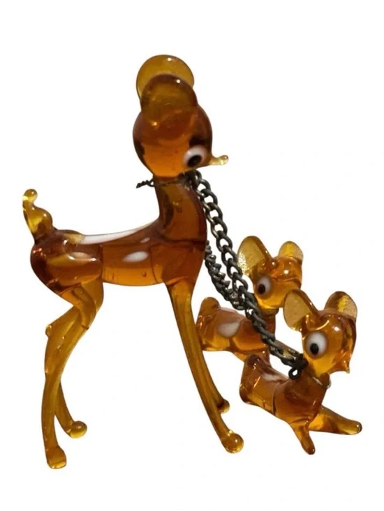 VTG Miniature Glass Bambi Deer Family Ornaments Amber Glass Mama Fawns 1970's - Picture 3 of 3